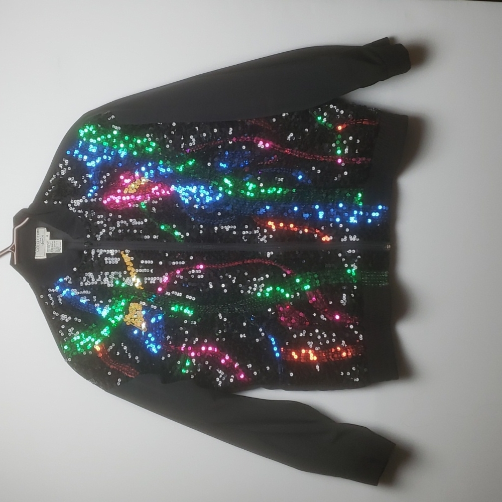 Vintage RegencyCollection for Joyce sz 12 Jacket Sequins Zipper Black Co…